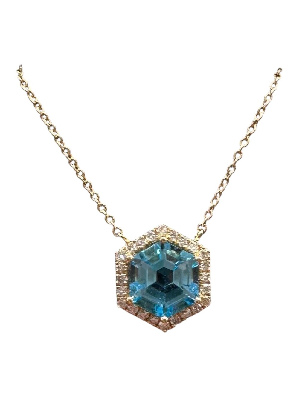 14K Yellow Gold Blue Topaz Diamond Necklace 1.62ct GH SI 18in